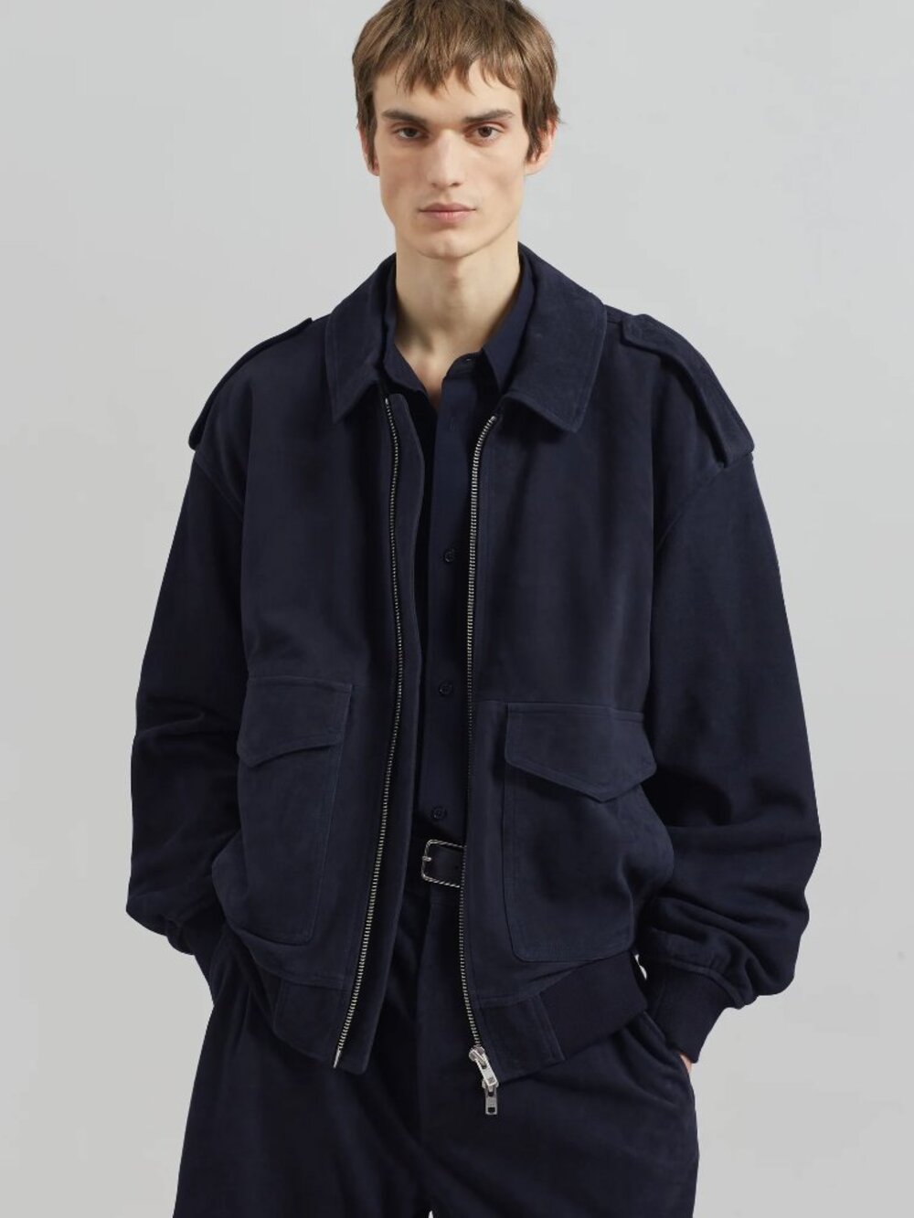 The Frankie Shop Navy Viper Suede Jacket